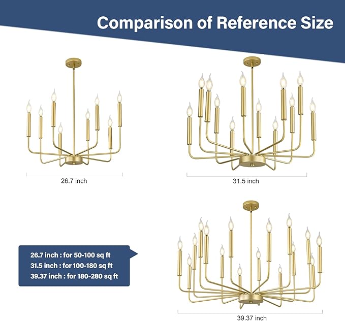 WOKNOS Modern Gold Farmhouse Chandeliers, 16-Light Industrial Metal Chandelier Lighting, Classic Candle Hanging Pendant Light Fixtures for Kitchen Island, Living Room, Dining Room, Stair