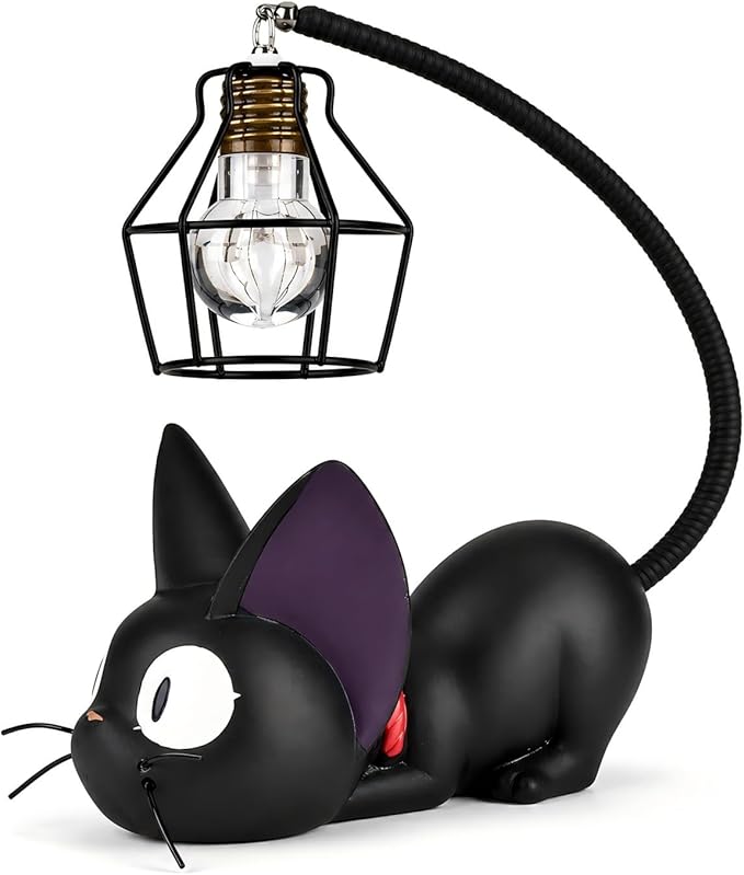 OVANUS Jiji Cat Lamp, Kiki's Delivery Service Night Light, Studio Ghibli Inspired Resin Black Cat Lamp for Bedroom Desk Shelf Decor, Gift for Anime Fans