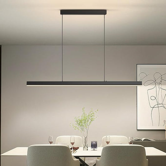Modern Ceiling Pendant Lights,71in LED Black Linear Chandelier with Remote Control 3000k-6000K Adjustable Color Temperature,Island Lighting Hanging Light for Kitchen,Dining Room,Living Room
