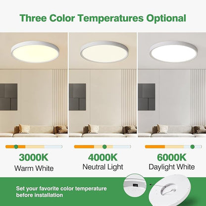 15.8 Inch LED Flush Mount Ceiling Light, 32W, 3480LM, 3000K/4000K/6000K CCT Selectable, Round Flat Panel Light Fits for Hallway, Kitchen, Bedroom, Laundry Room