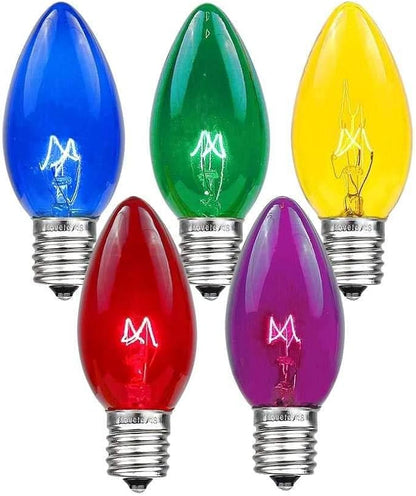 Novelty Lights Multi Twinkle Incandescent Christmas String Lights - Retro Traditional C9 Indoor/Outdoor Light Set w/ 25 Mini Bulbs for Roof Lines, Patios (White Wire, 25' Long)