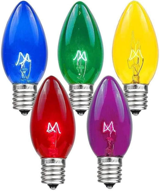 Novelty Lights Multi Twinkle Incandescent Christmas String Lights - Retro Traditional C9 Indoor/Outdoor Light Set w/ 25 Mini Bulbs for Roof Lines, Patios (White Wire, 25' Long)