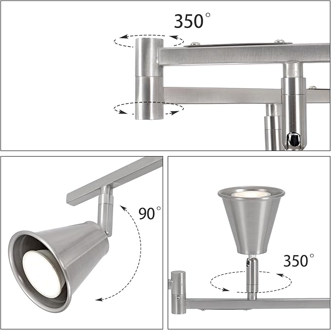 6-Light Modern Track Lighting Fixtures Ceiling, Flexible Foldable Arm and Rotatable Light Head,Nickel Kitchen Track Lighting for Kitchen Islands, Dining Rooms, Bars, Closets, Workbenches.