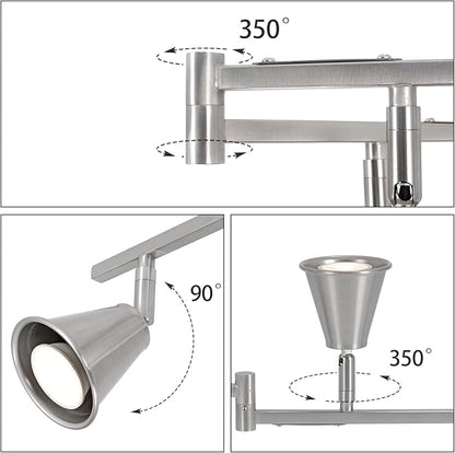 6-Light Modern Track Lighting Fixtures Ceiling, Flexible Foldable Arm and Rotatable Light Head,Nickel Kitchen Track Lighting for Kitchen Islands, Dining Rooms, Bars, Closets, Workbenches.