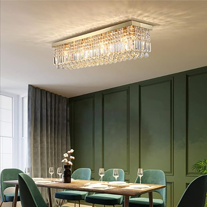 7PM Modern Rectangular Chandelier, 10-Light Dining Room & Living Room Flush Mount, Gold (L47' x W10' x H10')