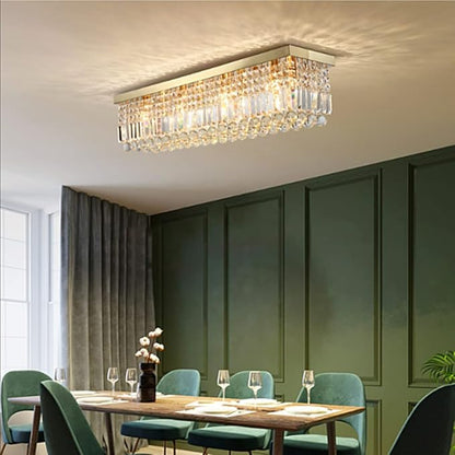 7PM Modern Rectangular Chandelier, Gold, L31.5' x W10' x H10', 6 Lights, Dimmable, Kitchen, Dining Room, Living Room