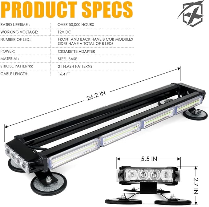 Xprite 26" COB LED Strobe Rooftop Flashing Light Bar, Double Side Hazard Warning Caution Beacon Lights w/Magnetic Mount for Emergency Vehicles Construction Cars Trucks Traffic Security - Green