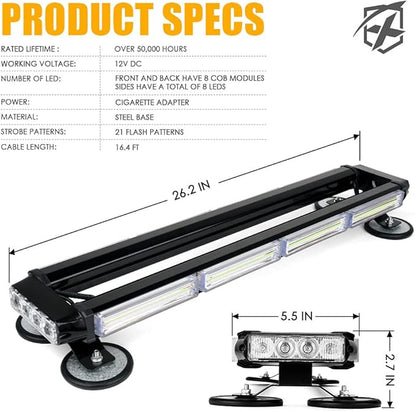 Xprite 26" COB LED Strobe Rooftop Flashing Light Bar, Double Side Hazard Warning Caution Beacon Lights w/Magnetic Mount for Emergency Vehicles Construction Cars Trucks Traffic Security - Green