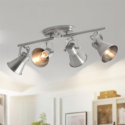 4-Light Track Lighting Fixtures Ceiling, Industrial Modern Kitchen Track Lighting, Nickel Directional Ceiling Light, for Kitchen Island, Dining Room, Living Room