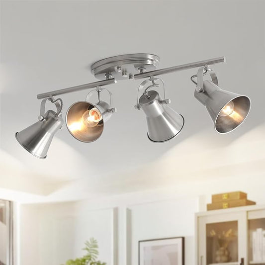 4-Light Track Lighting Fixtures Ceiling, Industrial Modern Kitchen Track Lighting, Nickel Directional Ceiling Light, for Kitchen Island, Dining Room, Living Room