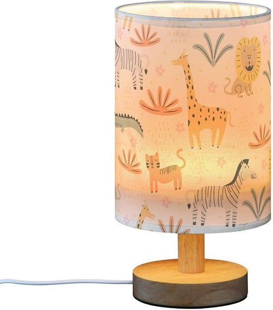 Bedside Table Lamp Cute Animals Nightstand Lamp with Wood Funny Lion Zebra Crocodile Cat Giraffe Desk Lamps for Bedroom Living Room Nursery Office Home Decor