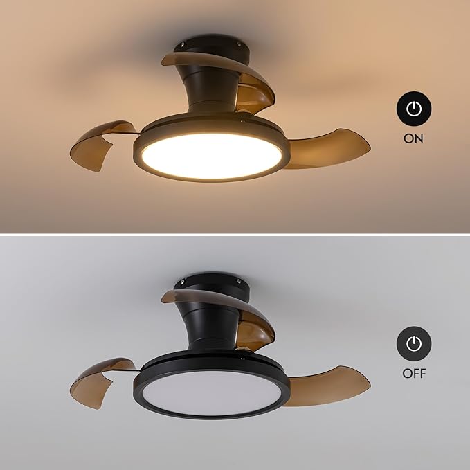 28 Inch Retractable Ceiling Fan with Light Remote Dimmable 6 Speed Reversible Small Light Ceiling Fixtures Modern Bladeless Silent Smart Fan for Bedroom Living Room Kitchen