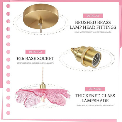 Art Decor Leaf Pendant Light Modern Hanging Ceiling Light Large Vintage Retro Pendant Lights 15.75" Pink Glass Shade for Kitchen Island Dining Room Entryway