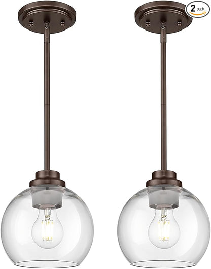 2-Pack Pendant Lights Kitchen Island, 7" Oil Rubbed Bronze Hanging Lights Fixtures with Clear Glass Globe Shade, Modern Kitchen Island Lighting for Bathroom, AD-22280-1P2-ORB
