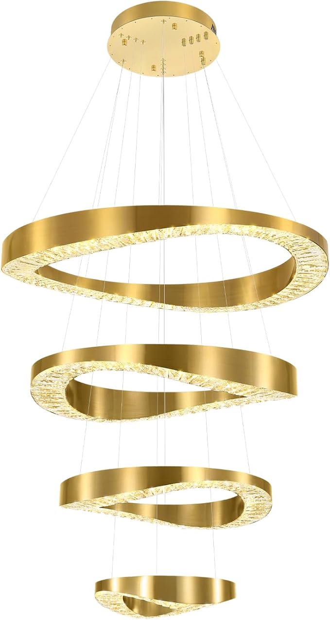 Flashing God Foyer Chandelier for High Ceilings,Modern 4 Ring Crystal Chandelier for Entryway,Hanging Lighting Fixtures for Living Room,Foyer,Staircase,Entryway