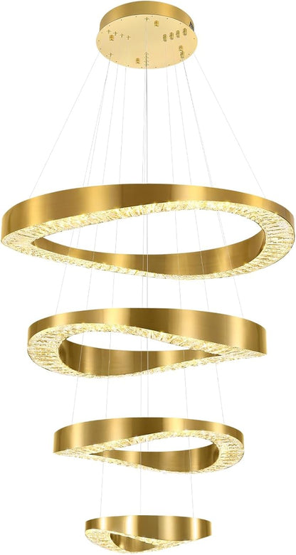 Flashing God Foyer Chandelier for High Ceilings,Modern 4 Ring Crystal Chandelier for Entryway,Hanging Lighting Fixtures for Living Room,Foyer,Staircase,Entryway