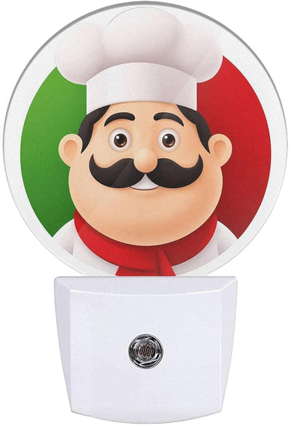 EKOBLA Italian Chef Plug-in Night Light, Cute Cartoon Chef LED Nightlight with Auto Sensor for Holiday Gifts