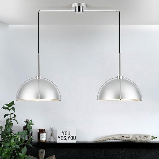 Silver Dome Pendant Light 2 Light Socket Large Pendant Light Fixture with Adjustable Pendant Cord Modern Pendant Lighting for Kitchen Island Dining Room Kitchen Sink