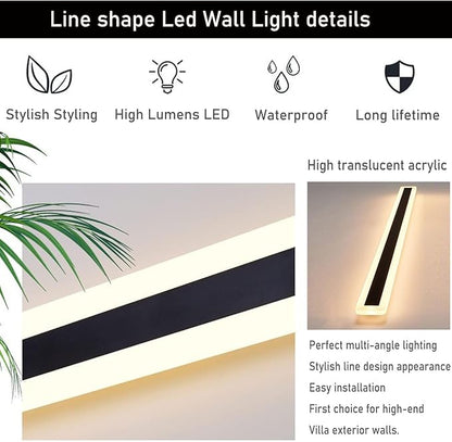 2Pack-71inch Long Outdoor Modern LED Wall Light,55W Waterproof IP65 Warm White 110V led Wall Mount Lighting Fixture Rectangular Black Wall Lights Elegant Frosted White Acrylic Anti Rust.