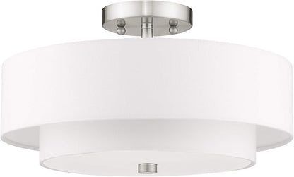 Livex Lighting 51044-91 Brushed Nickel Flush Mount with Off-White Fabric Hardback Shade