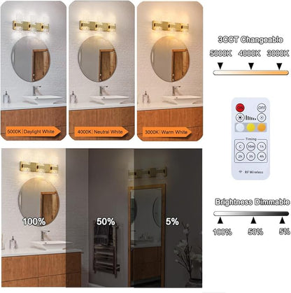 Modern Polished Gold 3 Light Bathroom Vanity Light, Eleglant LED Bathroom Light Fixtures Over Mirror, Hardwired Acrylic Shade Wall Lighting Fixtures, Dimmable, 3CCT(3000/4000/5000K)