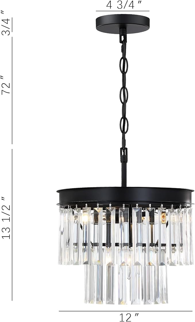 MEXO Crystal Chandelier Lighting Fixture Black Finish, 2-Tier Crystal Hanging Chandelier Lights for Living Room Bedroom Dinning Room Hallway