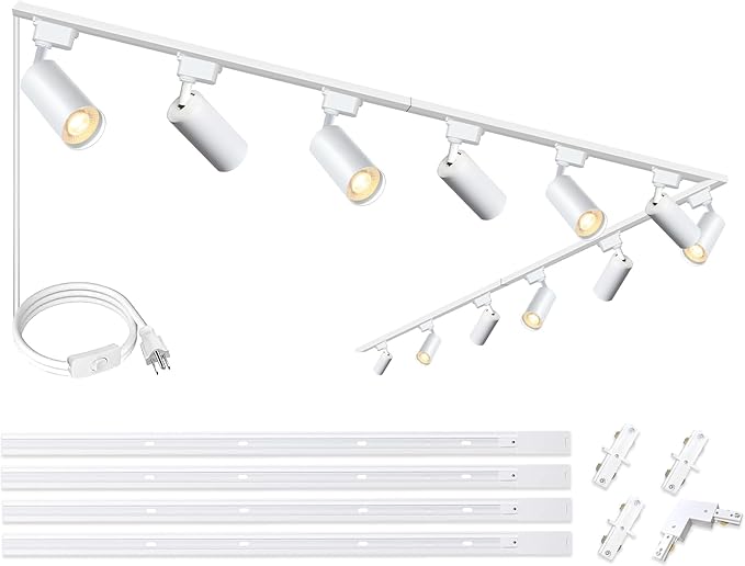 Ultra-Bright H Type White Track Lighting Kit with 13.1 FT Track Rails, 12 Heads 3000K Warm White 20W 2400lm, Dimmable Plug in LED Track Lights Modern Indoor Spotlight Fixture