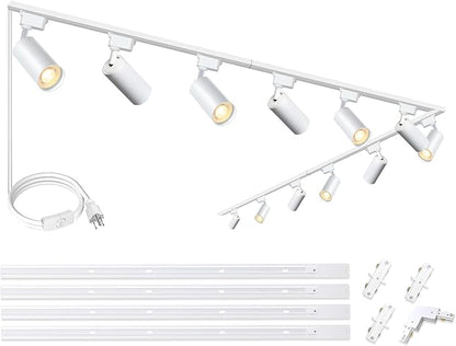 Ultra-Bright H Type White Track Lighting Kit with 13.1 FT Track Rails, 12 Heads 3000K Warm White 20W 2400lm, Dimmable Plug in LED Track Lights Modern Indoor Spotlight Fixture