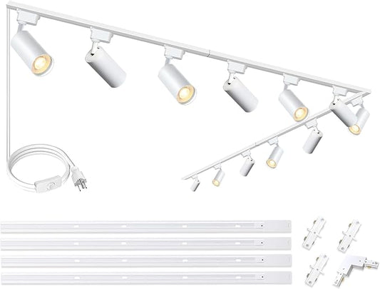 Ultra-Bright H Type White Track Lighting Kit with 13.1 FT Track Rails, 12 Heads 3000K Warm White 20W 2400lm, Dimmable Plug in LED Track Lights Modern Indoor Spotlight Fixture
