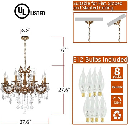 Crystal Chandeliers Contemporary Chandelier Island Lighting 8 Lights Candle Pendant Ceiling Light Fixture for Dining Room Living Room Kitchen Bedroom Hallway Entry D27.6