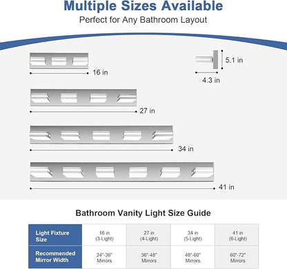 Modern LED Small Bathroom Lights Fixtures 3-Light,Stainless Steel Chrome Acrylic Wall Lighting,Vanity Lights for Bathroom Over Mirror 6000K 16in