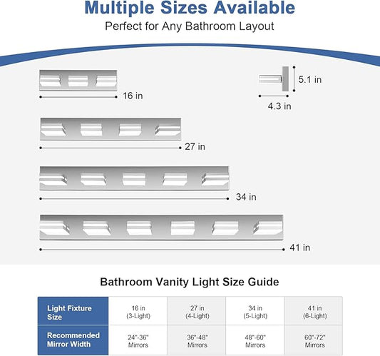 Modern LED Bathroom Lights Fixtures 5-Light,Stainless Steel Chrome Acrylic Wall Lighting,Vanity Lights for Bathroom Over Mirror 6000k 34in