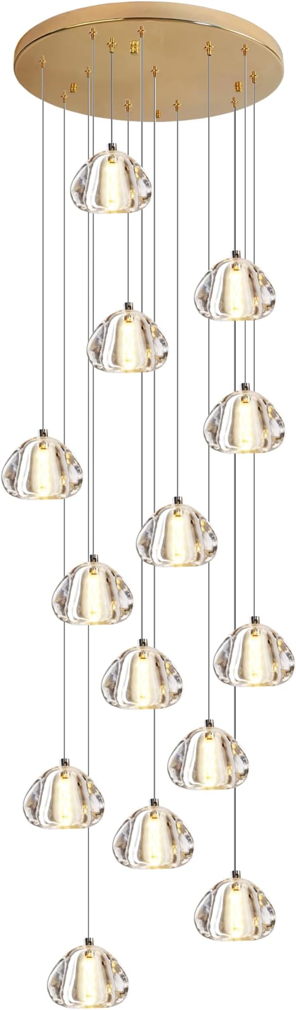 Modern Crystal Chandelier 14-Lights High Ceiling Raindrop Chandelier Lighting Fixture, Large LED Round Indoor Lighting Fixture Gold for Foyer Staircase Living Room