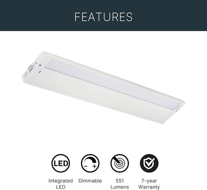 Kichler 4U Series 22" 120V LED Under Cabinet Light in White, 3000K, (22" L x 4.5" W x 1"H), 4U30K22WHT