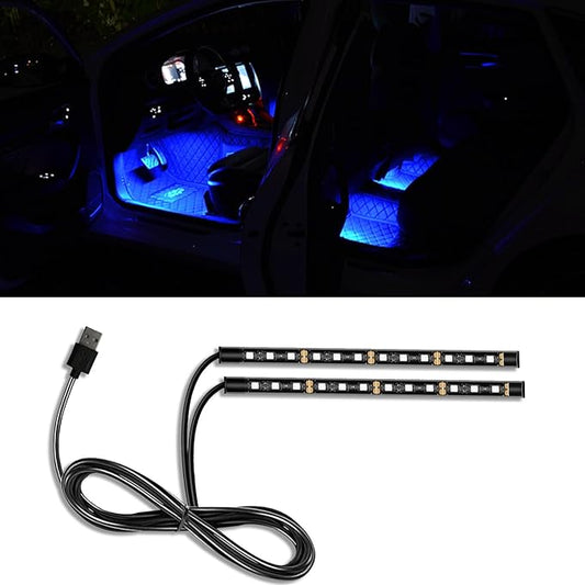 Car LED Strip Light, 24 LED RGB Auto Under Dash Interior Atmosphere Lights, 12V Ambient Night Light, Auto Interior Decorative Lamp, Universal Car Accessories (Blue, USB Port)