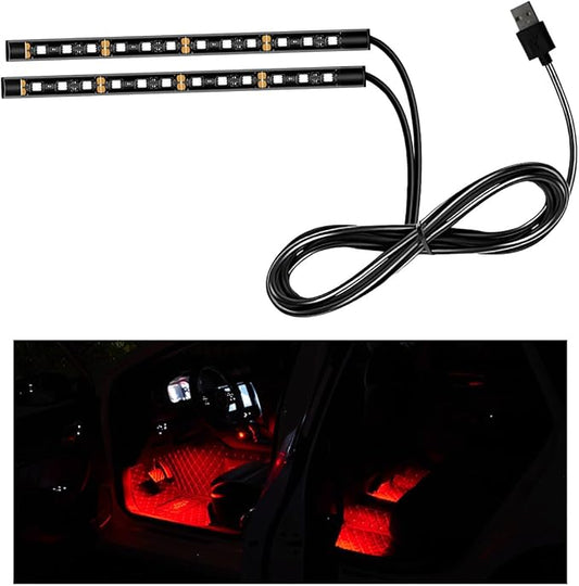 Ohleats Car LED Strip Light, 24 LED RGB Auto Interior Atmosphere Lights, USB Vehicle Under Dash Ambient Night Light Strip, Interior Decorative Lamp Lighting Kit Car Accessories (Red)