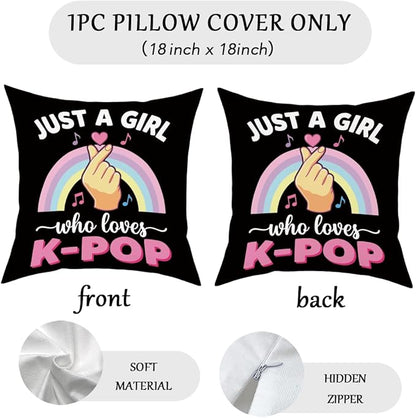 K-pop Decor, Just a Girl Who Loves K-pop Room Decor, Rustic Anime Lovers Throw Girls K-pop Gifts Pillow Covers for Living Room Home Girl Bedroom Decoration Gifts-Rainbow