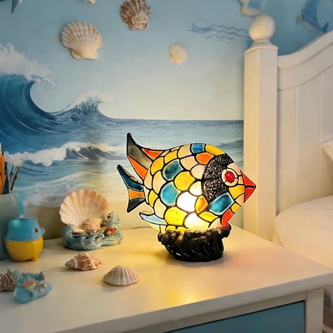 Fish Lamp Home Decor, Ocean Decorations Resin Colorful Fish Table Lamps for Bedroom Living Room Nursery Office, Whimsical Animal Desk Lamp, Birthday Gifts for Girl Mother Grandmother Woman.