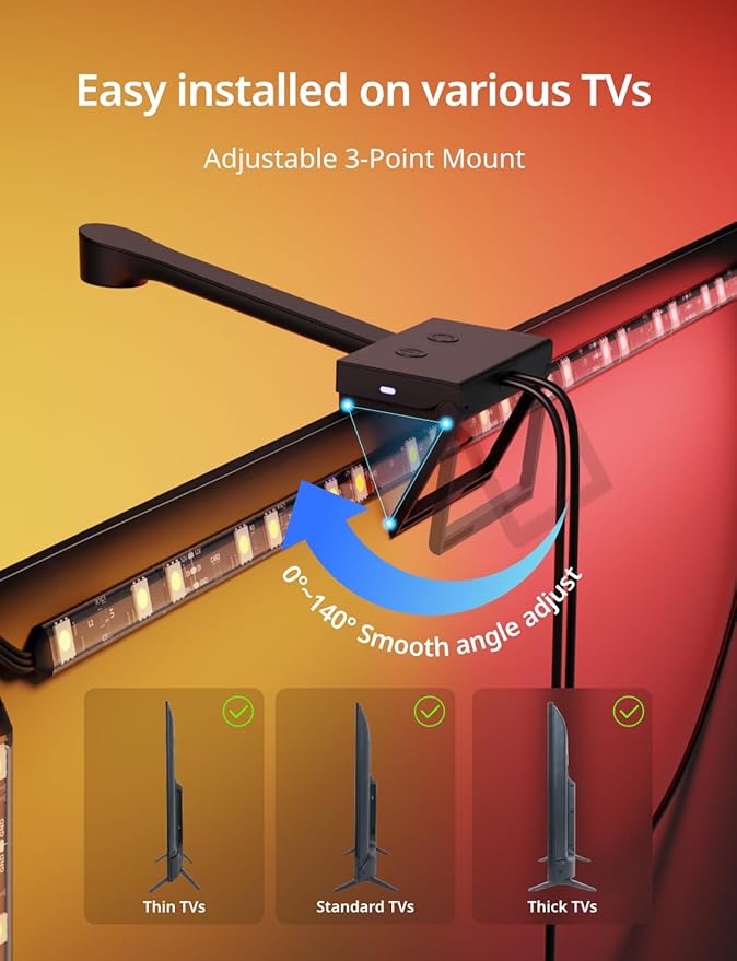 Ailofy TV Backlight with Camera for 75-85" TVs, 16.4ft LED Strip Lights, Real-Time Full-Screen Sync for Movies, Gaming & Music, Smart Bias Lighting, Works with Alexa & Google Assistant, App Control
