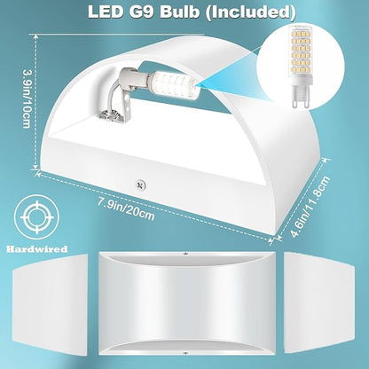 White Aluminum Modern LED Wall Sconce Indoor Wall Lights 1 Pack Hardwired Up and Down Wall Mount Light for Living Room Bedroom Corridor Hallway Conservatory Cool White 6000K(with G9 Bulbs)