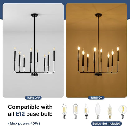 WOKNOS Modern Black Farmhouse Chandeliers, 8-Light Industrial Metal Chandelier Lighting, Classic Candle Hanging Pendant Light Fixtures for Kitchen Bedroom, Dining Room, Living Room,Foyer