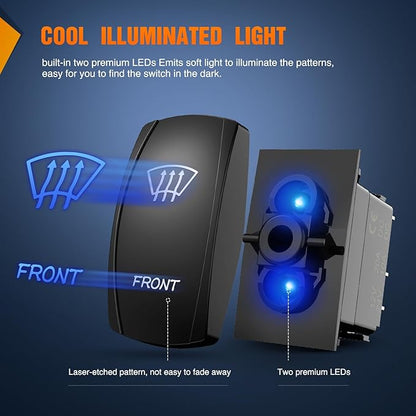 Nilight Front Rocker Switch Led Light Bar 5 Pin Laser On Off SPST Switches 20A/12V 10A/24V Blue with Jumper Wires Set for Cars Trucks Boats ATVs UTVs RVs