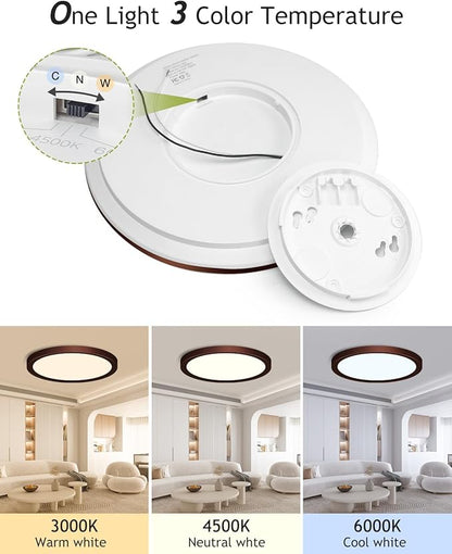 hepside 1PACK Flush Mount LED Ceiling Light Fixture Oil Rubbed Bronze, 12Inch 28W, Dimmable 3000K-4500K-6000K 3 Color Ceiling Lamp 3200LM Low Profile Ceiling Light for Kitchen Bedroom Hallway
