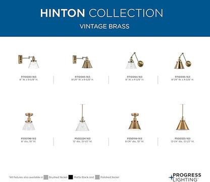 Progress Lighting Hinton Collection 1-Light Seeded Glass Vintage Brass Industrial Flush Mount Ceiling Light