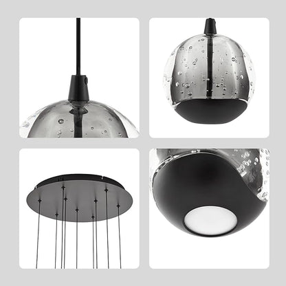 9-Light Modern Black Glass Globe Chandelier, Hanging Cluster Pendant Light Kitchen Island & Foyer Chandelier, Warm White 3000K, 4230 Lm, LED Modern Chandelier, Ø 15.75 in