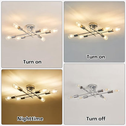 ZGLAOJT 6-Lights Semi Flush Mount Ceiling Light Fixture，Chrome Industrial Chandelier，Farmhouse Lighting for Dining Room Living Room Kitchen Bedroom