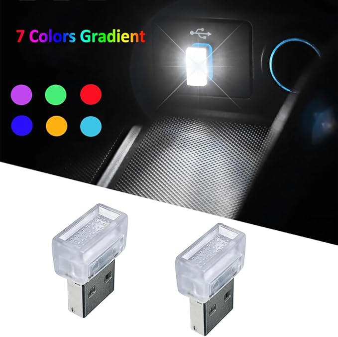 2Pcs USB LED Atmosphere Lights Mini Car Interior Accessories Ambient Lamp Universal, Mini USB LED Decoration Night Light for All Car Interiors (Multicolor)
