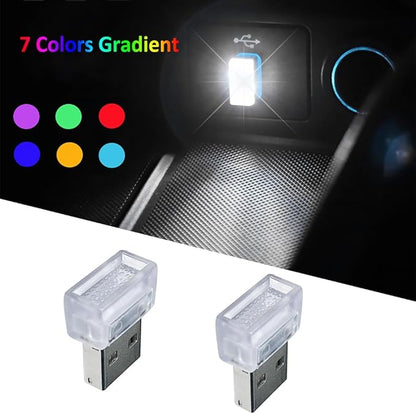 2Pcs USB LED Atmosphere Lights Mini Car Interior Accessories Ambient Lamp Universal, Mini USB LED Decoration Night Light for All Car Interiors (Multicolor)