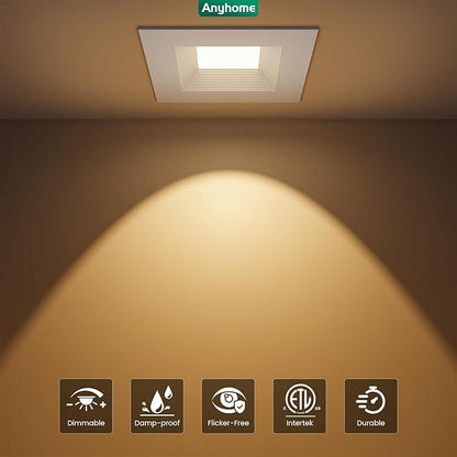 6 Pack 6 Inch Square Ultra-Thin Led Recessed Lighting,Recessed Led Downlight with Junction Box,5CCT 2700K-5000K Dimmable,with Baffle Anti-Glare,11W 900LM,ETL & ES