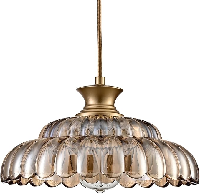 HYDELITE Vintage Amber Glass Pendant Lights Modern Gold Kitchen Island Pendant Light Fixture Adjustable Hanging Ceiling for Dining Living Room Restaurant Entryway